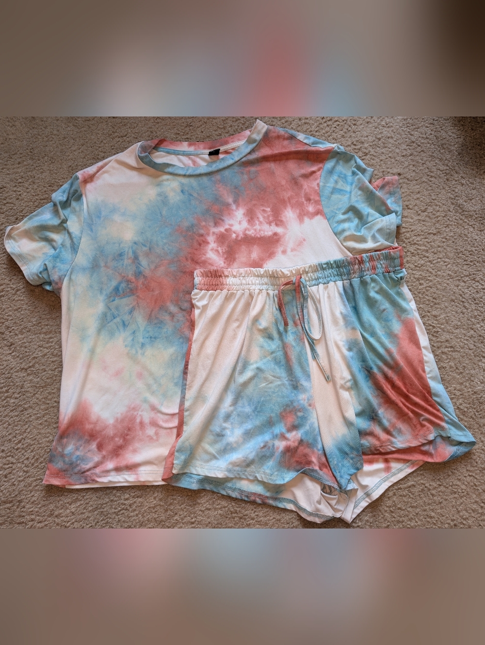 SHEIN Tie-Dye Tee & Shorts Set - Coral & Light Blue